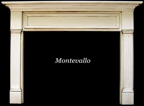 A fireplace mantle with the word montevallo written in front of it.