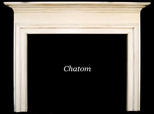 A fireplace with the word chatom written in front of it.