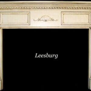 A fireplace mantle with the name leesburg written above it.