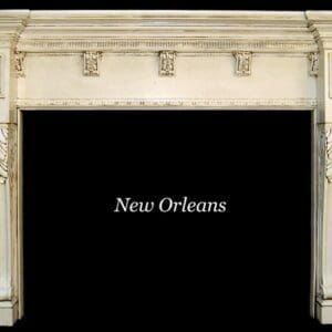 A fireplace with the words " new orleans " above it.