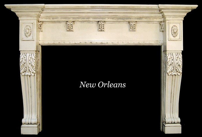 A fireplace with the words " new orleans " above it.