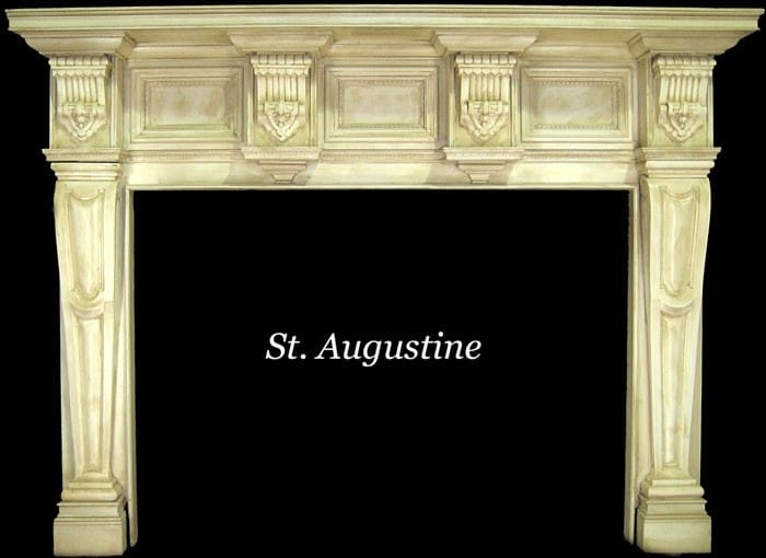 A fireplace with the name st. Augustine written above it