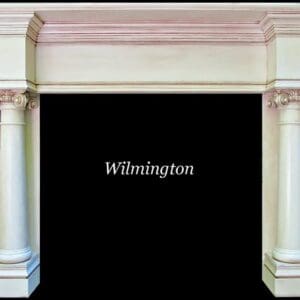 A fireplace with pillars and the word wilmington