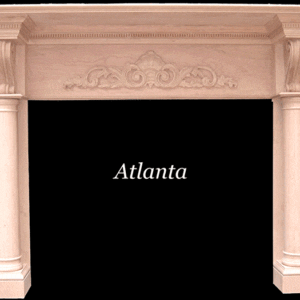 A fireplace with the word atlanta on it.