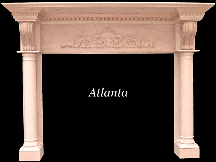 A fireplace with the word atlanta on it.