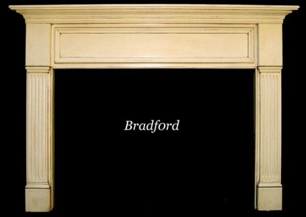 A fireplace mantle with the name bradford written in front of it.