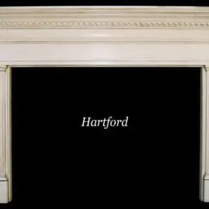 A fireplace mantle with the name hartford written in front of it.