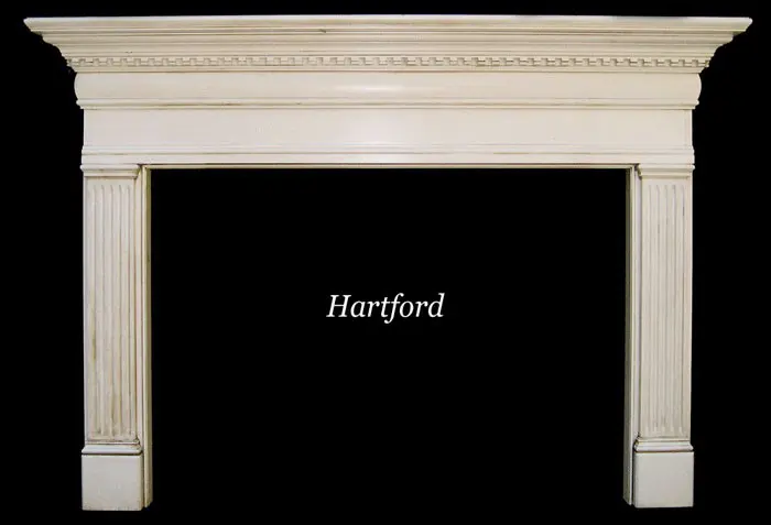 A fireplace mantle with the name hartford written in front of it.