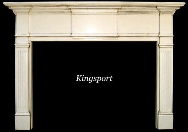 A fireplace mantle with the word kingsport above it.