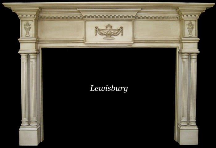 A fireplace with the words lewishburg on it.