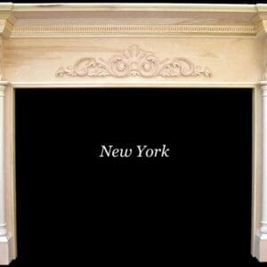 A fireplace mantle with the words new york written above it.