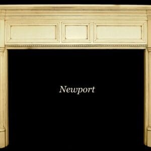 A fireplace mantle with the name newport written above it.