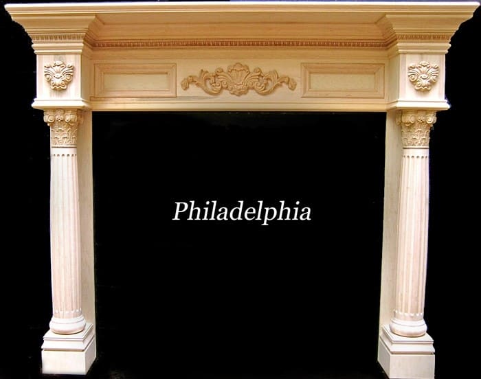 A fireplace with pillars and capitals in philadelphia.