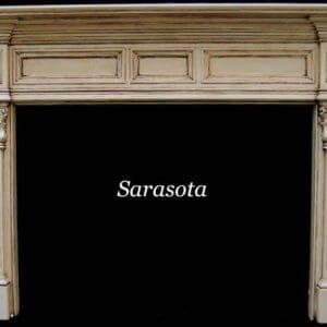 A fireplace with the name sarasota written in front of it.