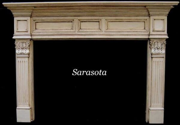 A fireplace with the name sarasota written in front of it.