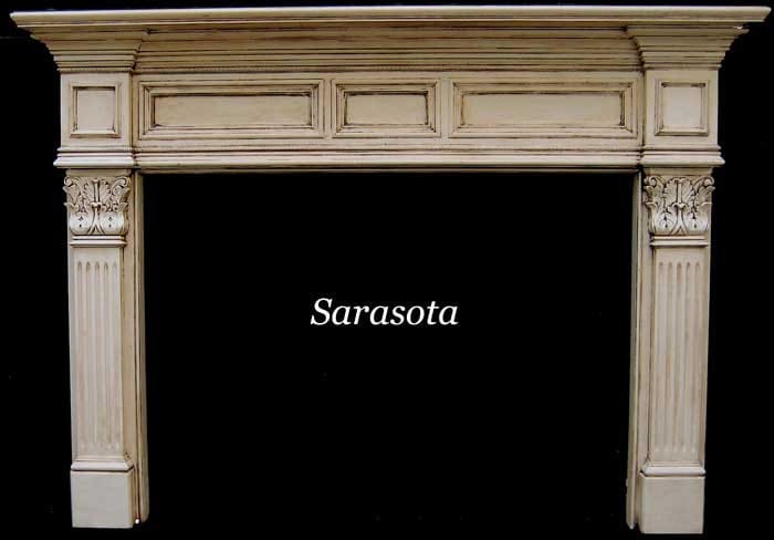 A fireplace with the name sarasota written in front of it.