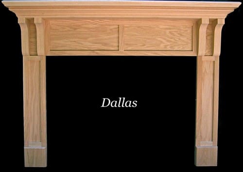 Wooden fireplace mantel with pillars.